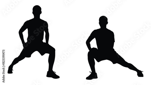 Side lunge stretch silhouette isolated on white background, Vector