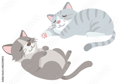Two cute cats sleeping. Vector illustration in flat cartoon style on white background.