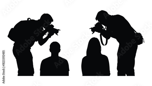 Silhouette photographers and subjects isolated on white background, Vector
