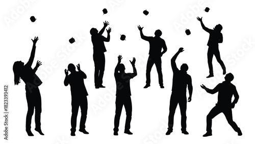 Juggling people silhouettes isolated on white background, Vector