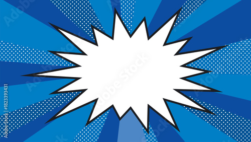 ギザギザ吹き出しとサンバースト背景/ブルー