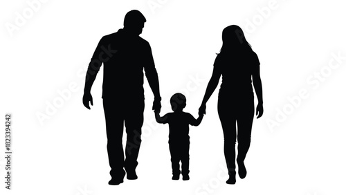 Family walking silhouette isolated on white background, Vector
