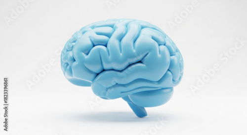 A threedimensional rendering of a light blue human brain model shown in profile