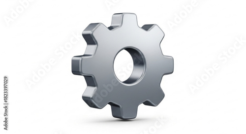 Realistic 3d rendering of a single metallic silver gear cogwheel for engineering concept