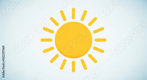 Bright yellow sun icon with radiating rays symbolizing clear weather, warmth, and summer against a light blue gradient background