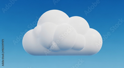 A simple, stylized 3d rendering of a fluffy white cloud floating against a clear, bright blue sky background