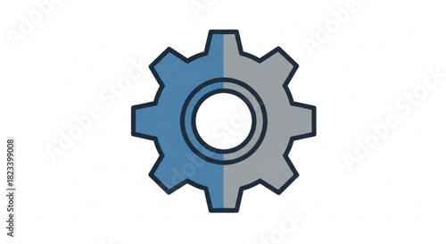 Simple icon of a mechanical gear wheel in blue and gray tones, for easy use in various design projects