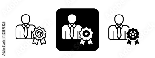 Achievement  Solid color and black line drawing vector illustration set