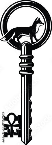 Ornate Key Design Featuring a Fox and Ankh Symbol Depicting History and Mystery