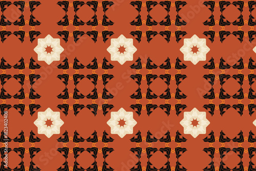 Rustic Burnt Orange floral tile, excellent for warm kitchen textiles or traditional ceramic decor.