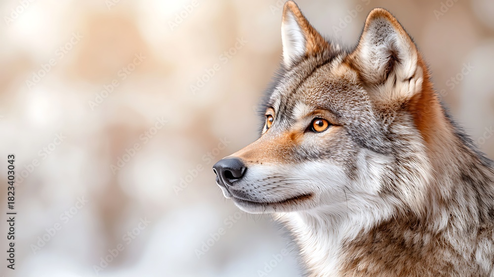 Fototapeta premium Portrait of a Wild Wolf: Close-Up Captivating Animal in Nature's Embrace minimal 50 characters,