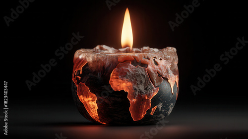 Wallpaper Mural Globe shaped candle with melting surface represents global warming, highlighting environmental concerns. continents are visible, and flame adds dramatic effect Torontodigital.ca