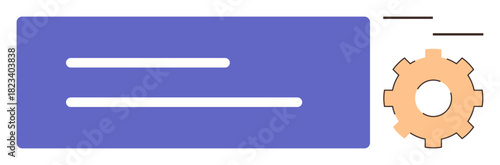 Rectangular blue block with lines and an orange gear, representing efficient systems. Ideal for technology, software, workflow, optimization, process management, industry innovation. Simple flat