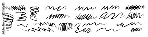Black hand drawn scribble lines and wavy doodles icon vector. Black pencil sketches, grunge style drawing. Charcoal pencil curly lines and squiggles, swirls and spirals symbol. vector illustration.