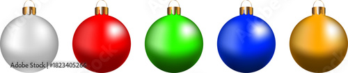 Christmas colored balls set with red green blue yellow gold bauble decoration festive