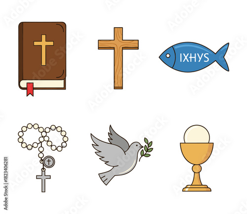 Christian symbols collection representing faith, peace, and communion
