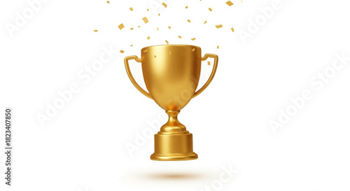 Shiny gold winner trophy cup award isolated on a white background for success and achievement