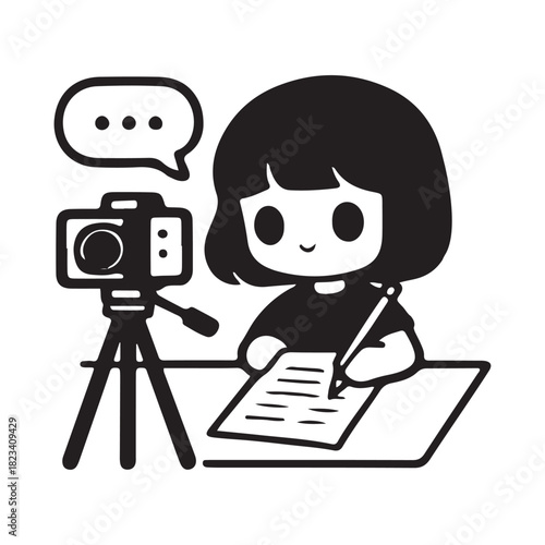 Cute Girl Recording Herself Studying and Writing Notes.