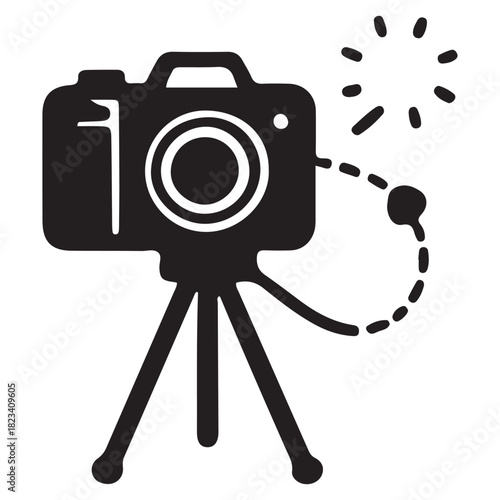 Camera on a tripod capturing a bright image with focus and clarity.