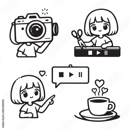 Cute Cartoon Icons for Content Creation and Media.