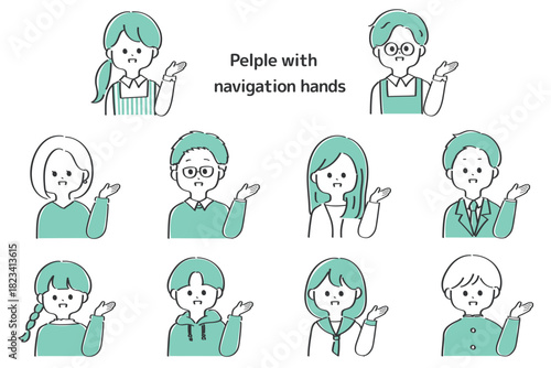 案内をする人々のシンプルなアイコンセット　スタイリッシュなイラスト