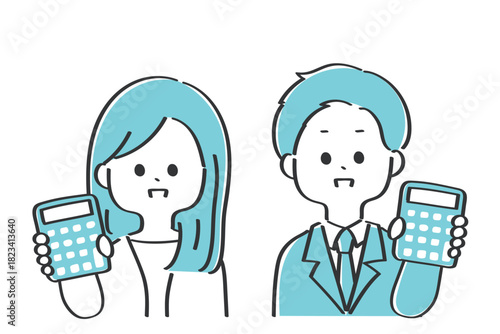 電卓を持ったビジネスマンの男女　経理　税理士　ライフプランナー