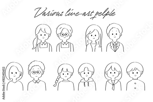 白黒線画のシンプルな男女ペアの人物アイコンセット