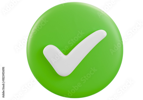 Vibrant 3D Green Checkmark Icon on White Background - Symbol of Success, Approval, and Correctness