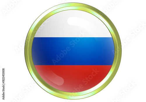 Free Download Glossy 3D Russian Flag Circle Button Icon with Gold Border on White Background - GFXLoad