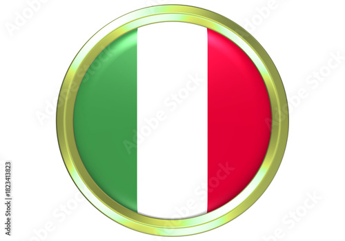 Free Download Vibrant Italian Flag Circle Button with Shiny Golden Frame - 3D Render - GFXLoad
