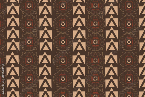 A striking Tribal Chevron print in rich earth tones, best used for bold tapestries or durable backpack fabrics.