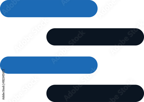 Abstract blue and dark blue rounded bars isolated on transparent background