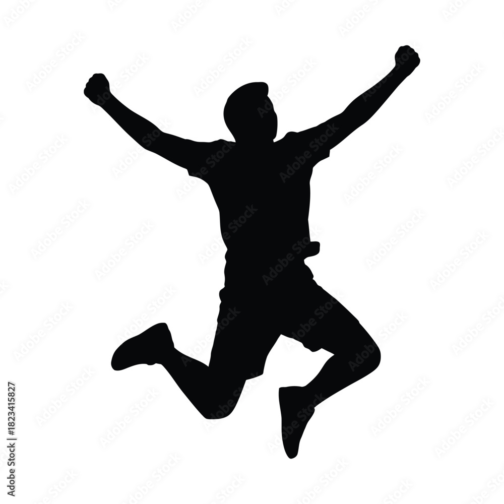 Fototapeta premium Jumping Man Silhouette with Arms Up - Joy, Success & Energetic Emotion