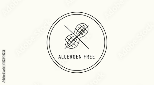 Peanut Allergy Warning Icon, Allergen Free Line Art Symbol for Food Labeling