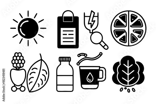 Biohacking lifestyle silhouette vector icon set