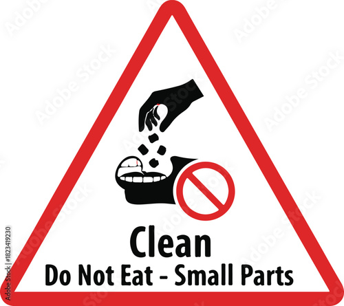 Safety warning sign for small parts hazard and choking risk, Do Not Eat text, isolated vector graphic