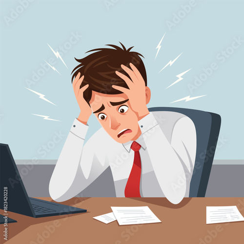 anxious employee in office vector illustration