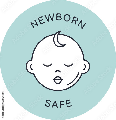 Minimalist Newborn Safe Icon for baby product packaging and skin care labeling design