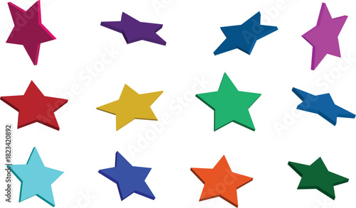 Vibrant Multicolored 3D Star Shapes Set — Colorful 3D Stars Collection