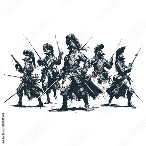 Black white illustration of prussian knight