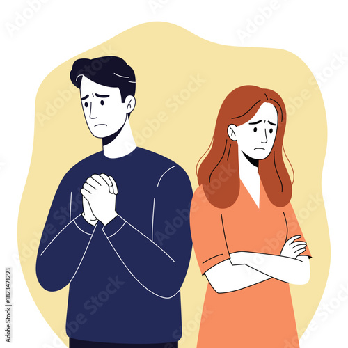illustration of anxious man and woman