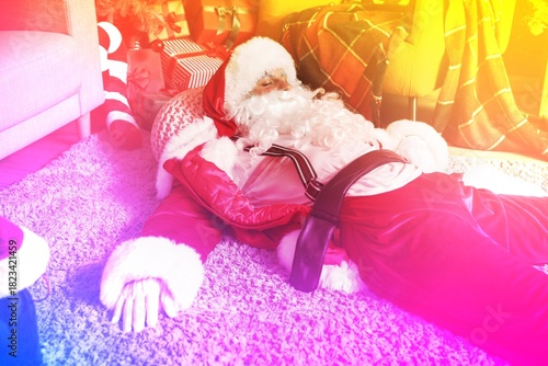 Drunk Santa Claus sleeping ...