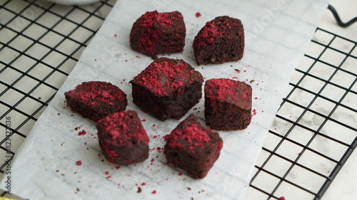 red velvet brownies on cooling rack