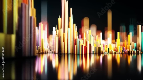 Abstract Cityscape Reflection - A Vibrant Nighttime Metropolis.