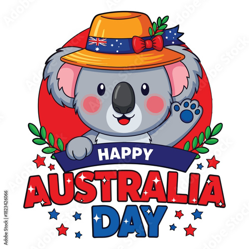 Happy Australia Day Adorable Koala Bear in a Stylish Hat Celebrating with Festive Cheer