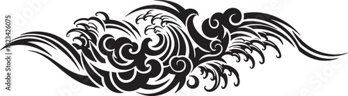 Tribal Art Wave Striking Black and White Vector Illustration with Ornate, Swirling Design