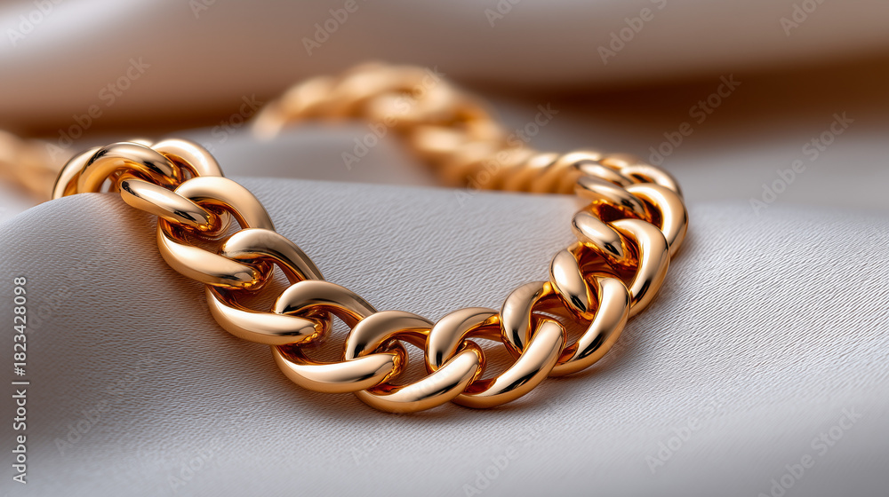 Obraz premium Gold Necklace on Soft Cream Velvet Surface with Negative Space