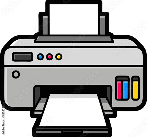 Modern Inkjet Printer with Paper and Ink Cartridges.