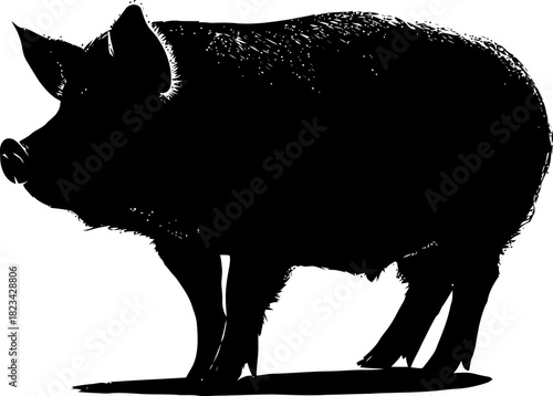Silhouette of a Pig: Vector Illustration of Livestock on White Background