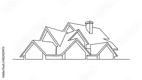 An elegant and modern single continuous line art drawing showcasing a complex residential building structure design, perfect for architectural concepts